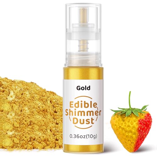 Essbarer Glitzer Gold 10g, Wwtop Glitzer für Getränke Essbares Glitzerpulver, Lebensmittelfarbe Pulver Goldpulver, Metallisch Glitzerpuder Glitzerspray für Cocktails, Schokolade, Kuchen, Fondant von Wwtop