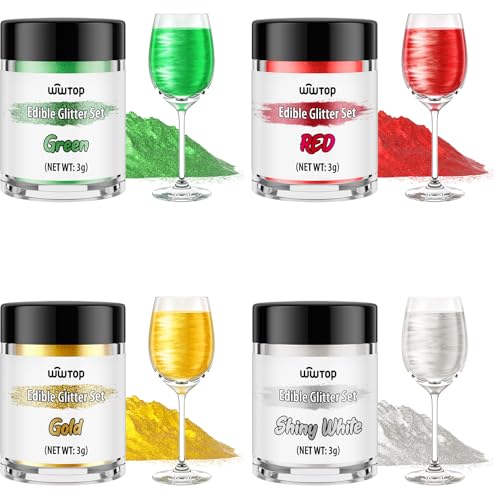 Wwtop Essbarer Glitzer für Getränke, 4 Farben Glitzerpulver Set, Gold Weiß Rot Grün Lebensmittel Glitzer für Getränke, Geschmacklos Essbarer Goldpulver für Cocktails, Likör, Kuchen, Fondant(3g) Wwtop Essbarer Glitzer für Getränke, 4 Farben Glitzerpulver Set, Gold Weiß Rot Grün Lebensmittel Glitzer für Getränke, Geschmacklos Essbarer Goldpulver für Cocktails, Likör, Kuchen, Fondant(3g) von Wwtop