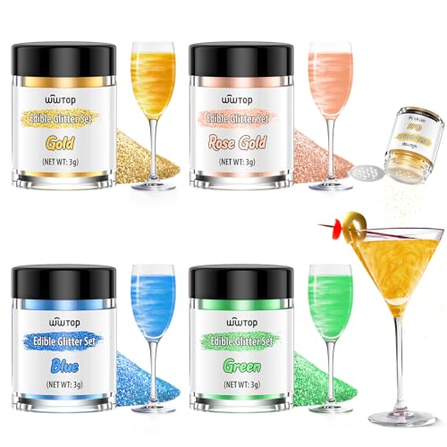 Wwtop Essbarer Glitzer für Getränke, 4 Farben Glitzerpulver Set, Gold Roségold Blau Grün Lebensmittel Glitzer für Getränke, Geschmacklos Essbarer Goldpulver für Cocktails, Likör, Kuchen, Fondant(3g) Wwtop Essbarer Glitzer für Getränke, 4 Farben Glitzerpulver Set, Gold Roségold Blau Grün Lebensmittel Glitzer für Getränke, Geschmacklos Essbarer Goldpulver für Cocktails, Likör, Kuchen, Fondant(3g) von Wwtop