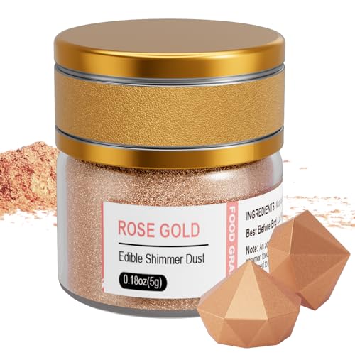 Wwtop Roségold Essbares Glitzer 5g, Glitzer Pulver für Getränke, Lebensmittel Glitzer Staub für Schokolade, Erdbeeren, Cupcakes, Valentinstag Kuchen, Fondant, Glitter Pulver von Wwtop