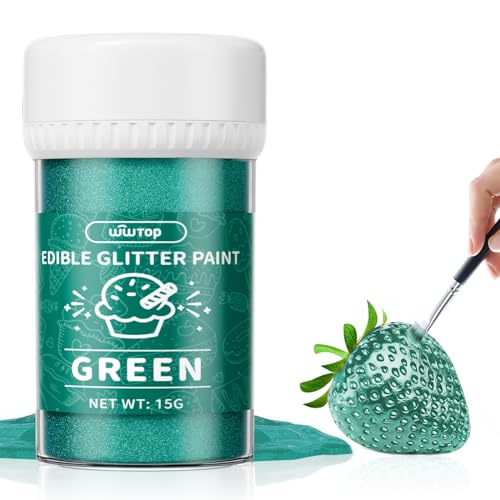 Wwtop Essbarer Glitzer Grün 15g, Flüssiges Essbares Glitzerpulver für Getränke -Verbesserte Metallisch Glitzer Paint für Fondant, Kuchen, Lebensmittel Glitzerpuder für Torten, Schokolade, Cupcakes von Wwtop