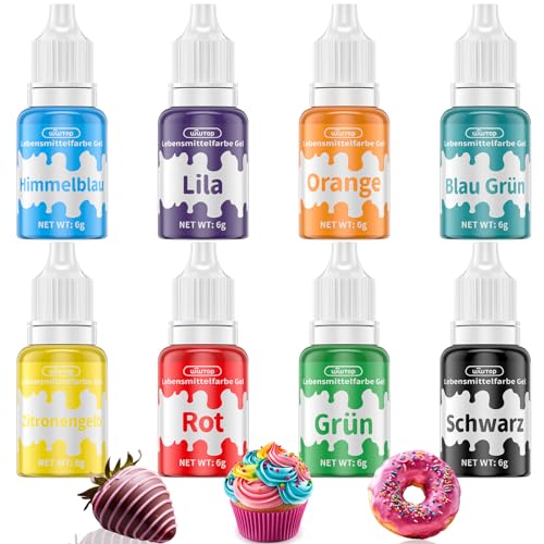 Lebensmittelfarbe Gel, Wwtop 8 Farben Lebensmittelfarbe Set für Kuchen, Backen, Fondant, Macarons, Hochkonzentriertes Lebensmittel Gelfarben Gel Food Coloring für Tortendeko, Getränken, Osterei-Je 6g von Wwtop