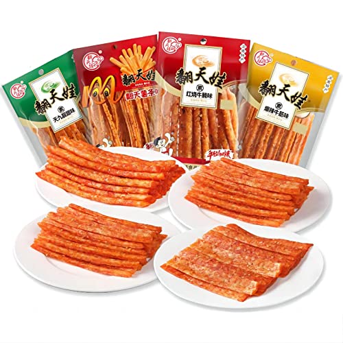 la tiao würzige Streifen 4 Packungen würzige Sticks chinesische Spezialitäten Snacks würzige Sticks (136g*4) von XCVFDVOR