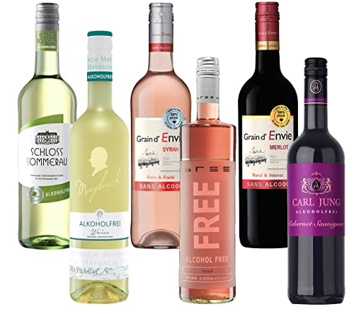 Alkoholfreier Wein - Rotwein, Weißwein, Roséwein - Weinpaket mit 6x Wein ohne Alkohol - alkoholfreier Wein trocken, lieblich, halbtrocken - 6x0,75l - Deutschland & Frankreich von XXL-Drinks