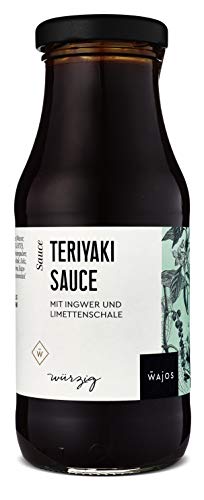 WAJOS Teriyaki Sauce 245ml mit Ingwer und Limettenschale | Würzsauce, asiatische Sauce, Grillsauce | Soße zum Grillen & Kochen | Grill Geschenk | vegan von wajos