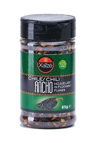 Ancho Chili Flocken von Xatze – 85g – Fruchtig & mild (1.000–2.000 Scoville) – Getrocknete Poblano-Chilis aus Mexiko – Ideal für Mole, Enchiladas & BBQ-Marinaden von Xatze