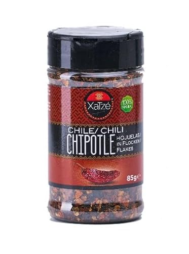Chipotle Chili Flocken von Xatze – 85g – Geräucherte Jalapeños über Pekannussholz – Rauchig & intensiv (2.500–8.000 Scoville) – Für Salsas, Dips, Pizza & vegane Gerichte von Xatze