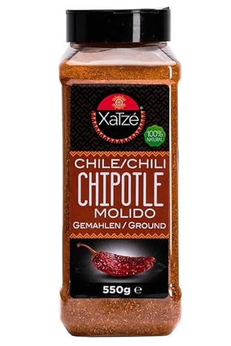 Chipotle Chilipulver von Xatze – 550g Großpackung – Rauchig & fruchtig (2.500–8.000 Scoville) – Aus geräucherten Jalapeños – Für BBQ, Saucen, Marinaden & Suppen von Xatze