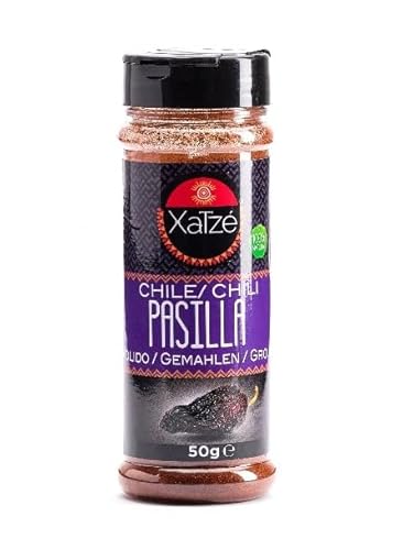 Pasilla Chilipulver von Xatze – 50g – Mild & aromatisch (1.000–4.000 Scoville) – Aus Chilaca-Chilis aus Mexiko – Für Mole, Salsas, Gemüse & heiße Schokolade von Xatze