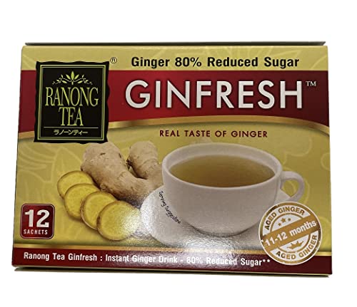 Ranong Tea Ginfresh Ingwer 80% reduzierter Zucker, 60 g, 5 g x 12 Beutel von Xihaha