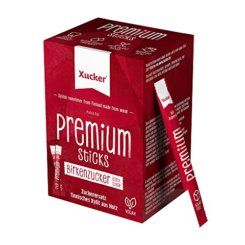 Xucker Premium Sticks mit Xylit - Birkenzucker von Xucker I 50 Sticks I Kristallzucker Ersatz für Unterwegs I 40% weniger Kalorien als Zucker I zuckerfrei Süßen von Xucker