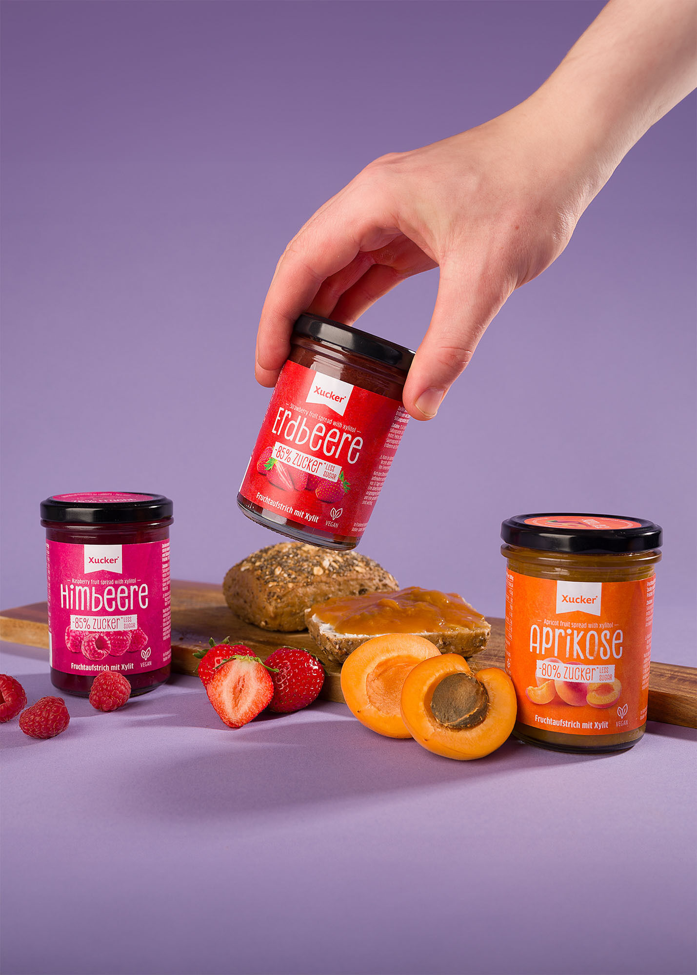 Fruchtaufstriche 3er-Set Himbeere, Aprikose & Erdbeere Fruchtaufstriche 3er-Set Himbeere, Aprikose & Erdbeere von Xucker
