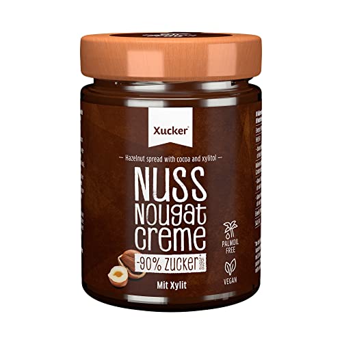 Xucker Nuss-Nougat Creme mit Xylit - Süße Haselnuss-Creme mit Xylitol Zucker-Ersatz ohne Palmöl I Vegan & zuckerarmer Brotaufstrich mit 33% Haselnüssen (300g) von Xucker