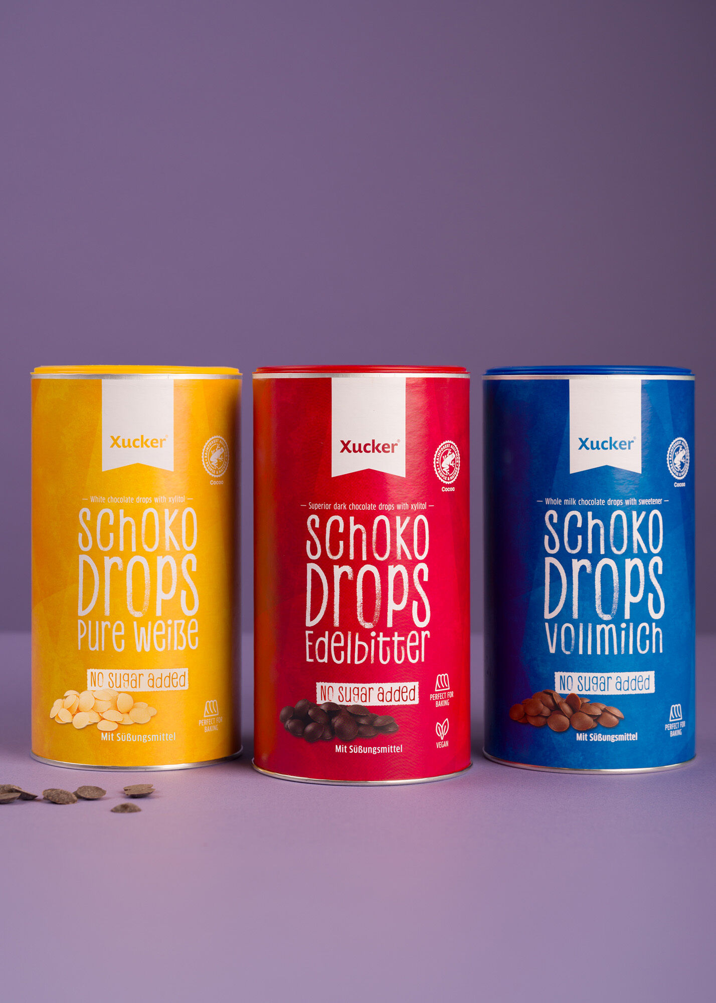 Schoko-Drops mit Xylit 3er-Set groß (Weiß, Vollmilch, Edelbitter) von Xucker