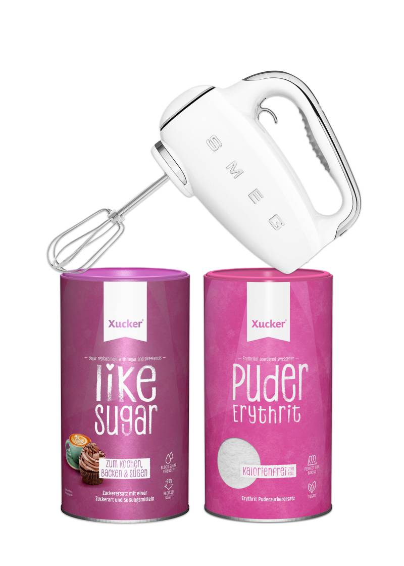 Set: SMEG Handmixer Weiß, Xucker Like Sugar und Pudererythrit von Xucker