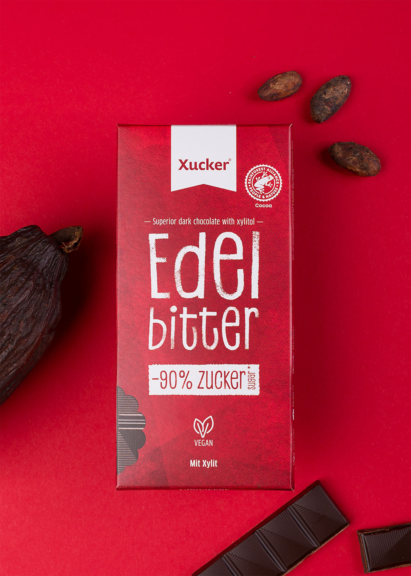 Vegane Edelbitter-Schokolade mit Xylit (75 % Kakao) von Xucker
