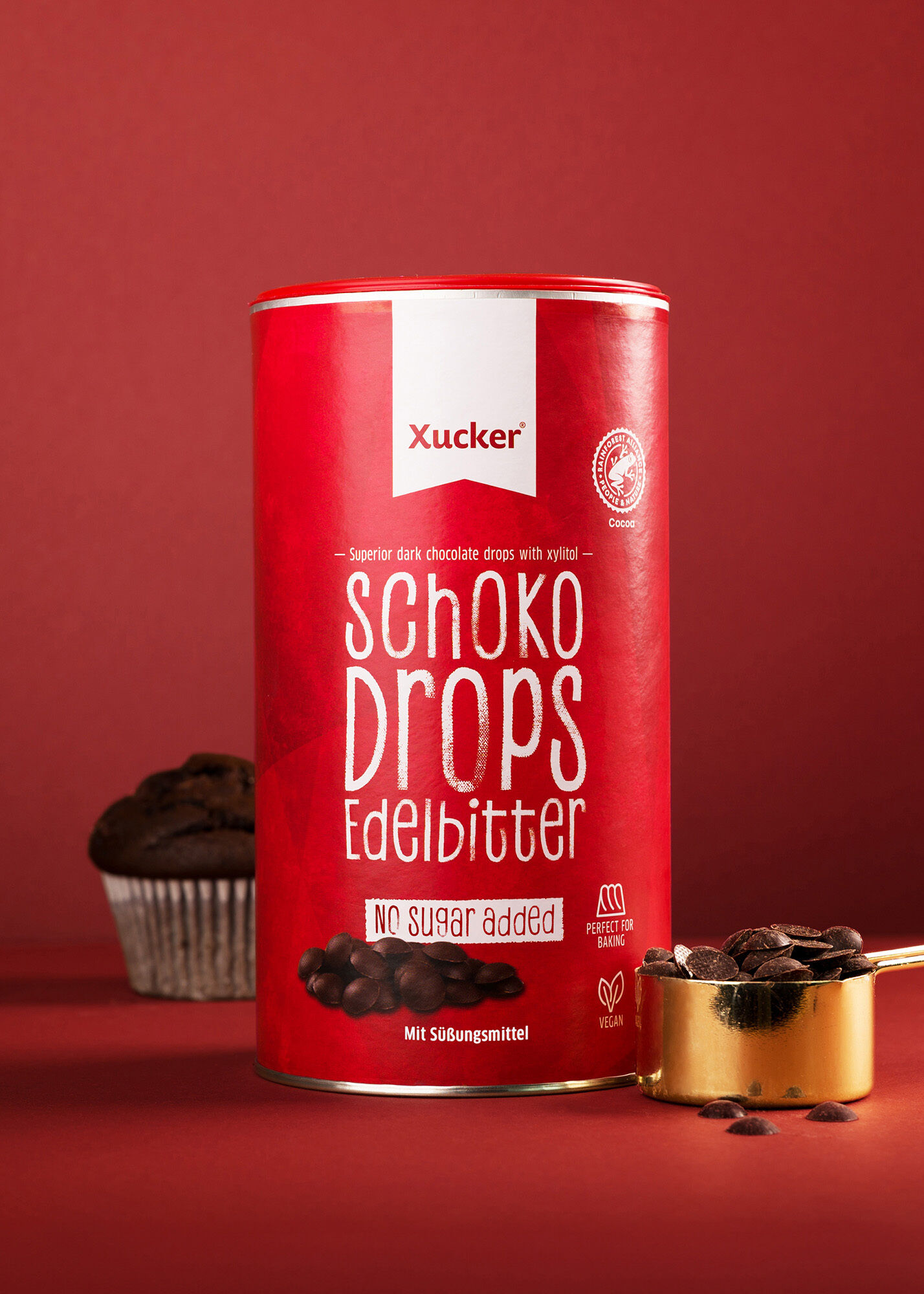 Vegane Schoko-Drops Edelbitter mit Xylit, groß von Xucker