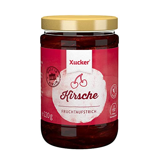 Xucker Fruchtaufstrich Kirsche gesüßt mit Xylit - 74% Früchte, im 220g Glas, Made in Berlin- vegan, ohne Gentechnik von Xucker