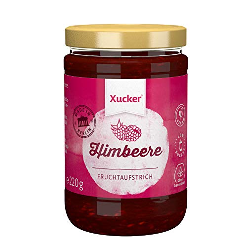 Xucker Fruchtaufstrich Himbeere gesüßt mit Xylit - 74% Früchte, im 220g Glas, Made in Berlin- vegan, ohne Gentechnik von Xucker