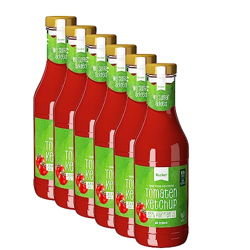 Xucker Ketchup Set 6x 500 ml Flasche mit Erythrit - Tomatenketchup ohne Zuckerzusatz, zum Grillen, Kochen & Würzen - 55% weniger Kalorien, vegan von Xucker