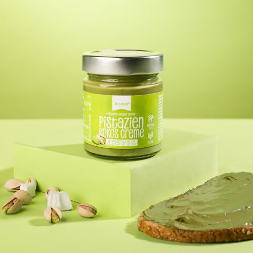 Xucker Pistazien-Kokos-Creme mit Xylit Zuckerersatz - Süßer Pistazien Kokosnuss Brot-Aufstrich mit Xylitol Birkenzucker I Vegan & zuckerarmer Aufstrich ohne Palmöl (200g) von Xucker