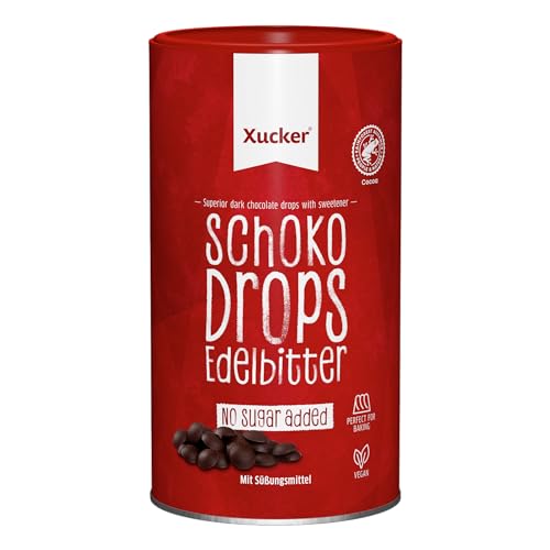 Xucker Schoko Drops Edelbitter 750g - Schokolade mit Xylit Zuckerersatz Vegane Schokodrops Zuckerreduzierte Süßigkeiten zum Backen (min. 75% Kakaoanteil) von Xucker