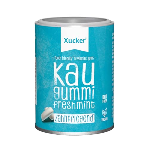 Xucker Zuckerfreie Zahnpflege Kaugummis Freshmint - Xylit Kaugummi zuckerfrei mit Freshmint Geschmack I Vegane Xylitol Kaugummis zur Zahnpflege und gegen Mundgeruch I 100 g (Freshmint Dose) von Xucker