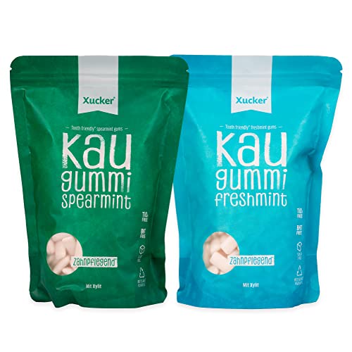 Xucker Zuckerfreie Zahnpflege Kaugummis - Nachfüllbeutel Set - Xylit Kaugummis mit Spearmint & Freshmint Geschmack I Vegane Xylitol Kaugummis zur Zahnpflege und gegen Mundgeruch (2x 600g) von Xucker