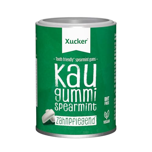 Xucker Zuckerfreie Zahnpflege Kaugummis Spearmint - Xylit Kaugummi zuckerfrei mit Spearmint Geschmack I Vegane Xylitol Kaugummis zur Zahnpflege und gegen Mundgeruch I 100g (Spearmint Dose) von Xucker