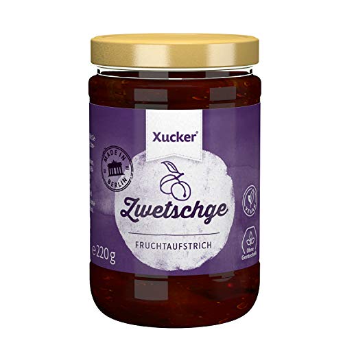 Xucker Fruchtaufstrich Zwetschge gesüßt mit Xylit - 74% Früchte, im 220g Glas, Made in Berlin- vegan, ohne Gentechnik von Xucker