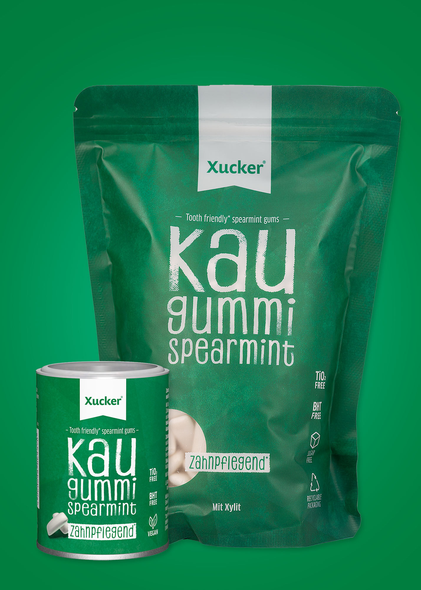 Xylit-Kaugummis Spearmint - Set mit Nachfüllpack von Xucker