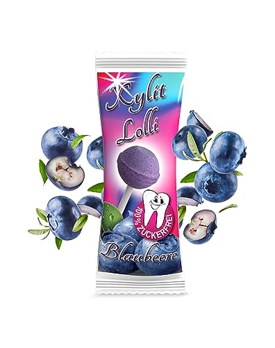 Xylit Birkenzucker Lolli Blaubeere - zuckerfreier Dauerlutscher mit echtem Fruchtpulver | 25 Stk x 6g einzeln verpackt | Zahnpflege Lollipop | vegan & kalorienreduziert von Xund Xüsst