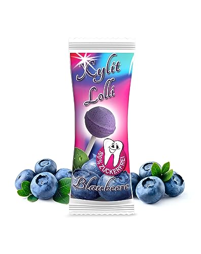 Xylit Birkenzucker Lolli Blaubeere - zuckerfreier Dauerlutscher mit echtem Fruchtpulver | 50 Stk x 6g einzeln verpackt | Zahnpflege Lollipop | vegan & kalorienreduziert von Xund Xüsst
