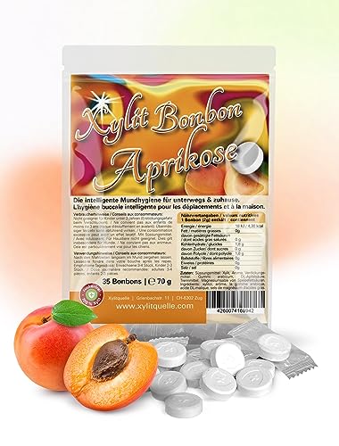 Xylit Bonbons | Tschüß Karies: 35 Zahnpflegebonbons mit 100% Birkenzucker Xylit | zuckerfrei, zahnfreundlich, vegan, einzeln verpackt | Aprikosengeschmack von Xund Xüsst