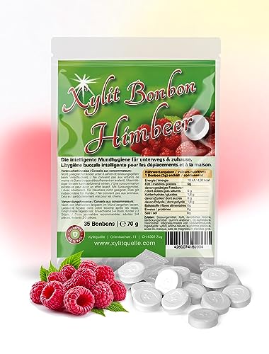 Xylit Bonbons | Tschüß Karies: 35 Zahnpflegebonbons mit 100% Birkenzucker Xylit | zuckerfrei, zahnfreundlich, vegan, einzeln verpackt | Himbeergeschmack von Xund Xüsst