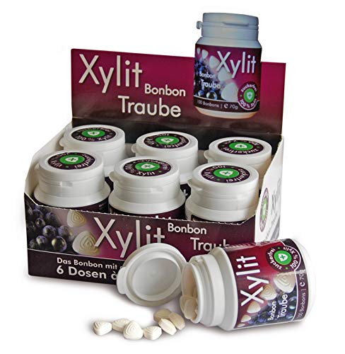 Xylit Bonbon Sauberer Atem Blaue Traube | 600 Xylit Bonbons | Keine Chance für Karies: zuckerfrei für angenehmen Atem | vegan & ohne Aspartam | 6 Dosen von Xund Xüsst
