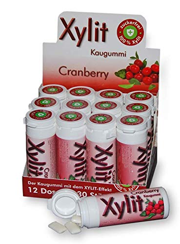 Xylit Kaugummi CRANBERRY | 12 x 30 Stk Dose | BigPack mit 360 Kaugummis | zuckerfrei & vegan | ohne Aspartam, Sorbitol & Titandioxid von Xund Xüsst