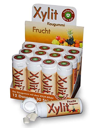 Xylit Kaugummi FRUCHTIG | 12 x 30 Stk Dose | BigPack mit 360 Kaugummis | zuckerfrei & vegan | ohne Aspartam, Sorbitol & Titandioxid von Xund Xüsst