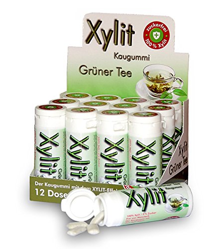Xylit Kaugummi GRÜNER TEE | 12 x 30 Stk Dose | BigPack mit 360 Kaugummis | zuckerfrei & vegan | ohne Aspartam, Sorbitol & Titandioxid von Xund Xüsst
