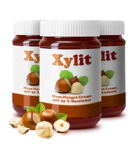 Xylitquelle® NUSS NOUGAT CREME mit Xylit & Haselnüssen, 3 Gläser mit je 300g Inhalt von Xund Xüsst