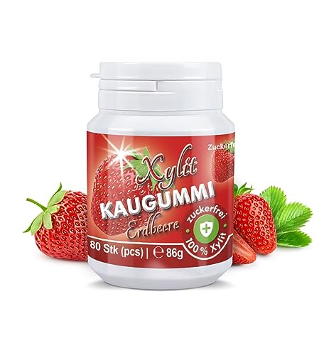 Xylit Kaugummi | Tschüß Karies: 80 zuckerfreie Zahnpflegekaugummi mit 100% Xylit, ohne Aspartam, vegan | Erdbeer (1er Pack) von Xund Xüsst