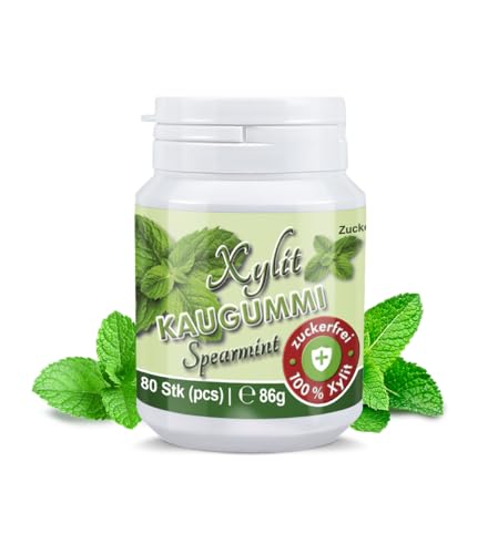 Xylitquelle® Zahnpflegekaugummi SPEARMINT | zuckerfrei mit 100% Xylit gesüßt | ohne Aspartam, Sorbitol & Titandioxid | vegan | Erhaltung der Zahnmineralisierung | (SPEARMINT, 80 Kaugummis (1er Pack)) von Xund Xüsst