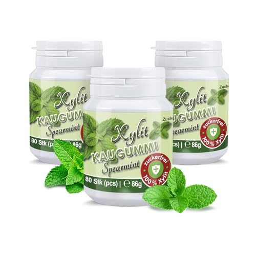 Xylit Kaugummi | Tschüß Karies: 240 zuckerfreie Zahnpflegekaugummi mit 100% Xylit, ohne Aspartam, vegan | Spearmint (3er Pack) von Xund Xüsst