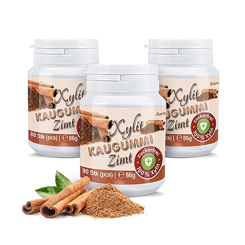 Xylit Kaugummi | Tschüß Karies: 240 zuckerfreie Zahnpflegekaugummi mit 100% Xylit, ohne Aspartam, vegan | Zimt (3er Pack) von Xund Xüsst