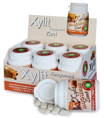 Xylit Kaugummi | Tschüß Karies: 480 zuckerfreie Zahnpflegekaugummi mit 100% Xylit, ohne Aspartam, vegan | Zimt (6er Pack) von Xund Xüsst
