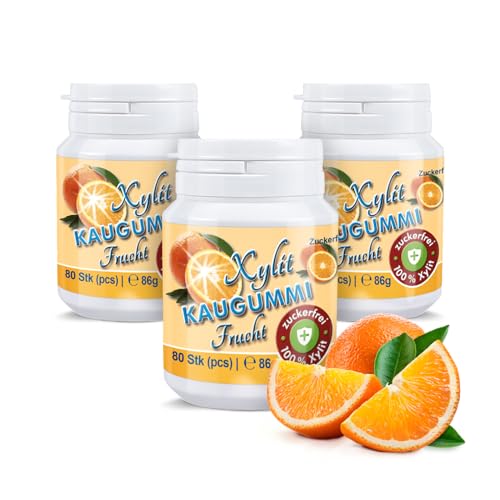 Xylit Kaugummi | Tschüß Karies: 240 zuckerfreie Zahnpflegekaugummi mit 100% Xylit, ohne Aspartam, vegan | Frucht (3er Pack) von Xund Xüsst