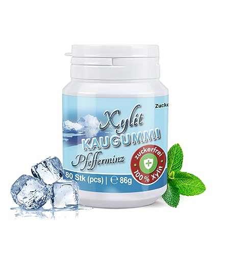 Xylitquelle® Zahnpflegekaugummi PFEFFERMINZ | zuckerfrei mit 100% Xylit gesüßt | ohne Aspartam, Sorbitol & Titandioxid | vegan | Erhaltung der Zahnmineralisierung | 80 Kaugummis (1er Pack) von Xund Xüsst
