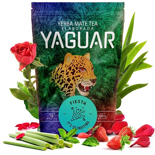 Yaguar Fiesta 500 g | Milder Mate Tee mit Erdbeere, Minze und Zitronengras| Für Anfänger und Fortgeschrittene | Großer Gehalt an Koffein | Brasilianischer Tee Mate Tee| Erfrischender Mate Tee 0,5 kg Yaguar Fiesta 500 g | Milder Mate Tee mit Erdbeere, Minze und Zitronengras| Für Anfänger und Fortgeschrittene | Großer Gehalt an Koffein | Brasilianischer Tee Mate Tee| Erfrischender Mate Tee 0,5 kg von YAGUAR