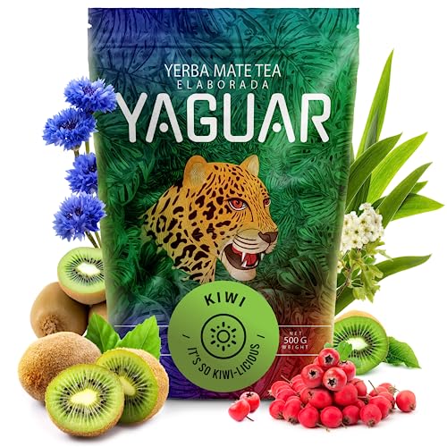 Yaguar Kiwi 0,5 kg | Früchte-Mate Tee aus Brasilien | Milder Geschmack | Kraft des natürlichen Koffeins | Mit Kiwi, Zitronengras, Kornblume 500 g | Traditionelle Produktionsmethoden von YAGUAR