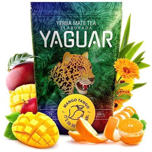 Yaguar Mango Tango 0,5 kg |Früchte-Mate Tee aus Brasilien| Milder Geschmack |Mate Tee mit Mango, Orangenschale und Ringelblume 500 g | Traditionelle Produktionsmethoden von YAGUAR
